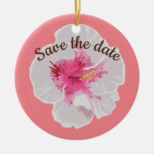 White Hibiscus Flowers Custom Ceramic Tree Decoration (Front)