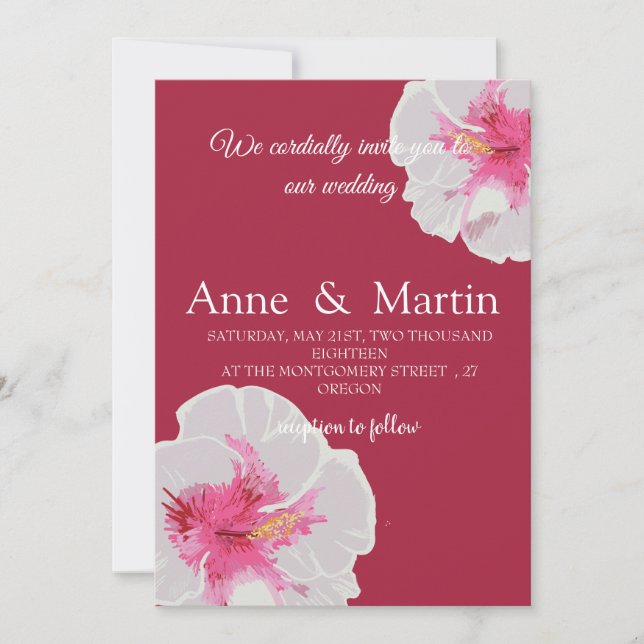 White Hibiscus Flowers Custom Invitation (Front)