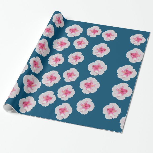 White Hibiscus Flowers Custom Wrapping Paper (Unrolled)
