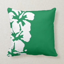 White Hibiscus Flowers on Emerald Green Pillow
