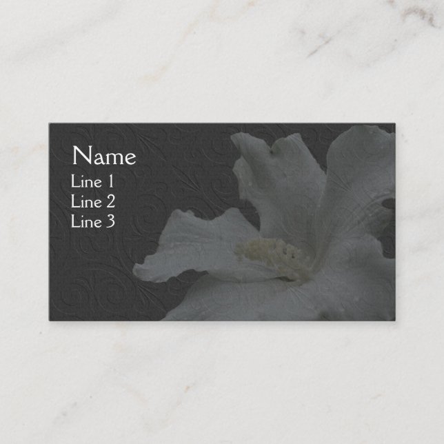 White Hibiscus On Black Floral Business Card (Front)