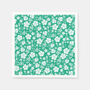 White Hibiscus on Caribbean Green Tropical Chic Napkin