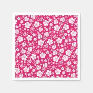 White Hibiscus on Hot Pink Tropical Chic Napkin