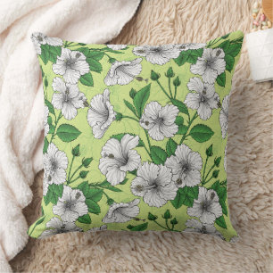 White Hibiscus Tropical Floral Pattern Cushion