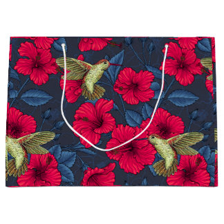 White Hibiscus Tropical Floral Pattern Large Gift Bag