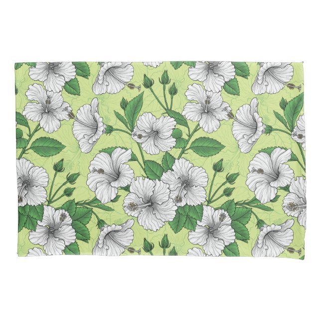 White Hibiscus Tropical Floral Pattern Pillowcase (Front-Left)