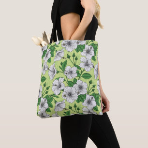White Hibiscus Tropical Floral Pattern Tote Bag