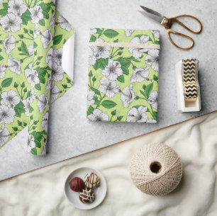 White Hibiscus Tropical Floral Pattern Wrapping Paper