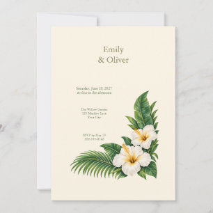 White Hibiscus Tropical Wedding Invitation
