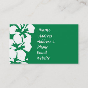 White Hibiscuses on Emerald Green Business Card