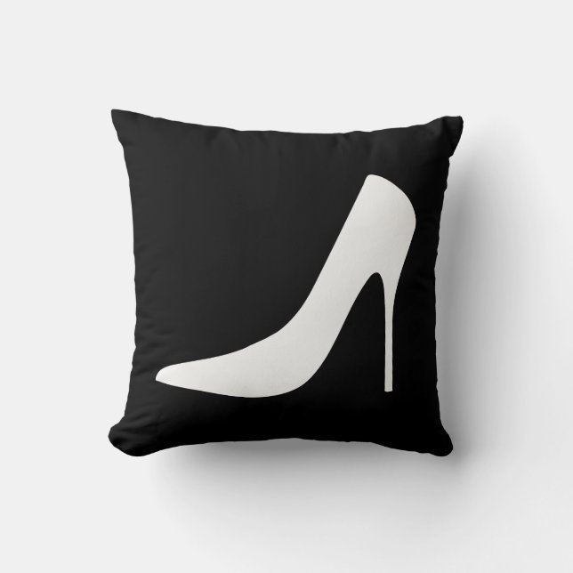 WHITE HIGH HEEL SHOES ON BLACK BACKGROUND CUSHION (Front)