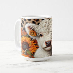 White Highland Calf Among Pumpkins and Sunflowers  Coffee Mug