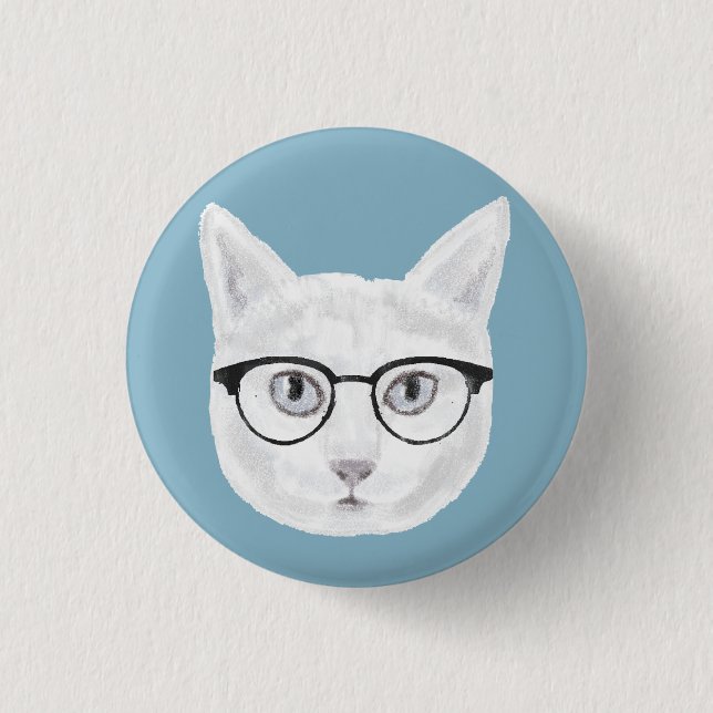 White Hipster Cat Wearing Glasses 3 Cm Round Badge (Front)