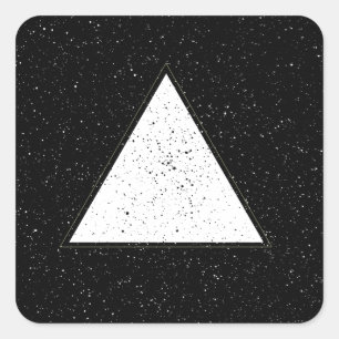 White hipster space triangle black background square sticker