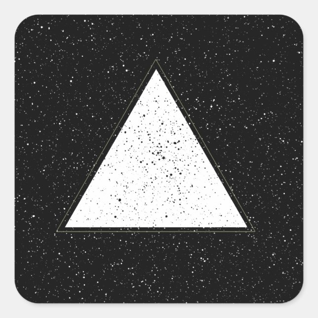 White hipster space triangle black background square sticker (Front)