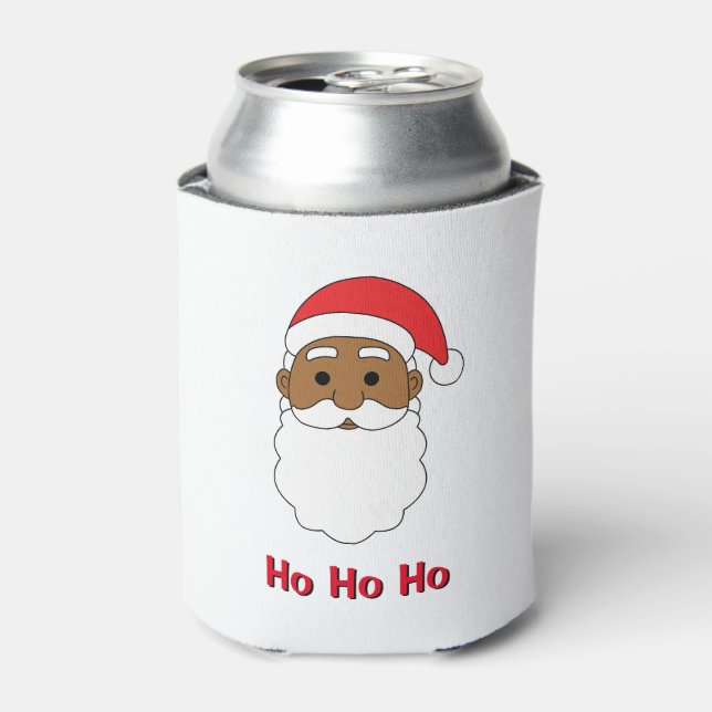 White Ho Ho Ho African American Santa Claus Family Can Cooler (Can Front)