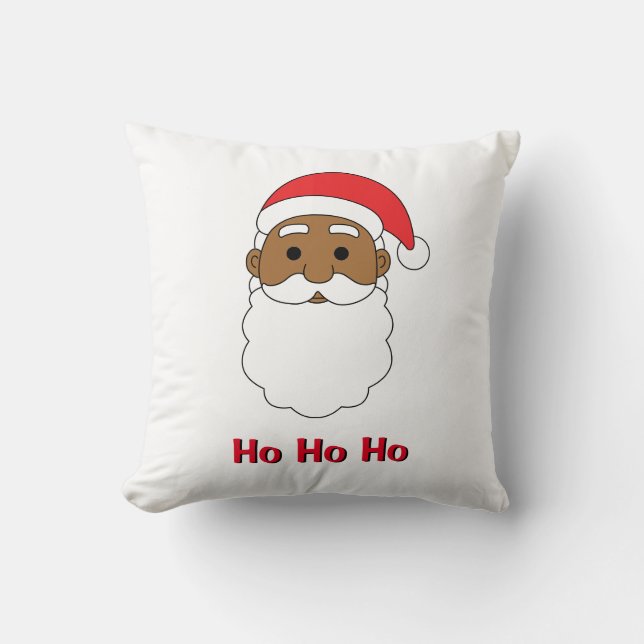 White Ho Ho Ho African American Santa Claus Family Cushion (Front)