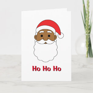 White Ho Ho Ho African American Santa Claus Family Holiday Card