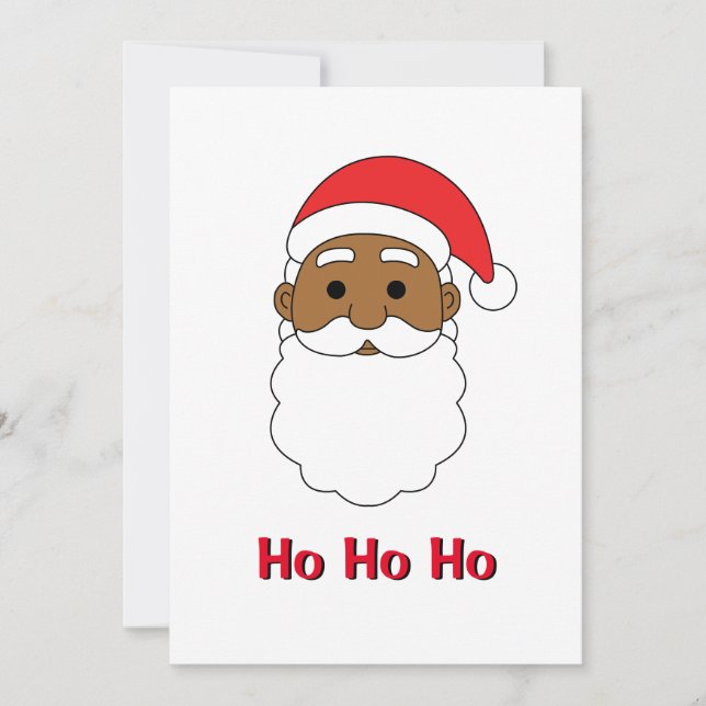 White Ho Ho Ho African American Santa Claus Family Holiday Card (Front)