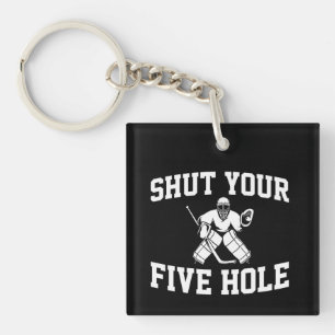 White Hockey Goalie Shut Your Five Hole Key Ring