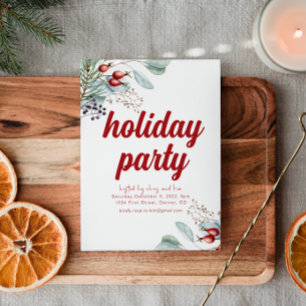 White Holiday Berries Holiday Party Invitation