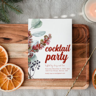 White Holiday Berries Holiday Party Invitation