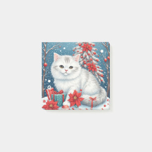 White Holiday Cat Flat Greeting Card Post-it Notes