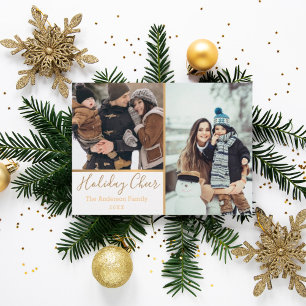 White Holiday Cheer Faux Gold Photo Collage