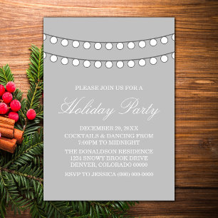 White Holiday String of Lights Party Invite