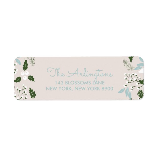 White Holly Botanical Happy Holidays Address Label (Front)
