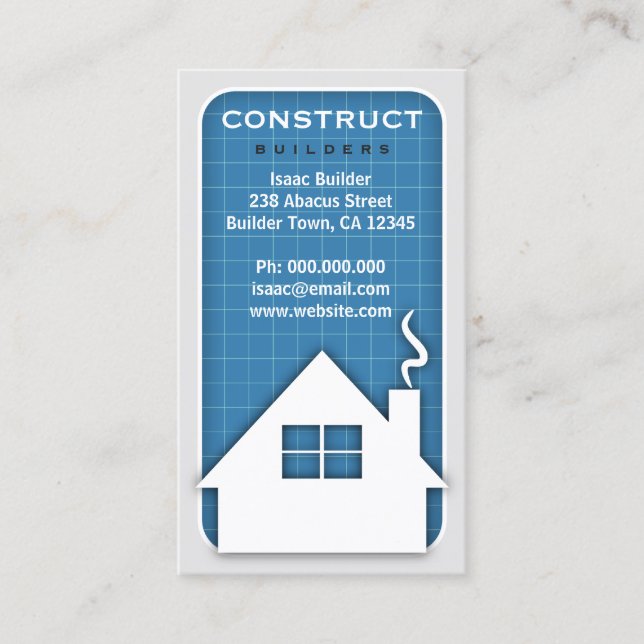 White Home Icon Building & Construction Blueprint Business Card (Front)