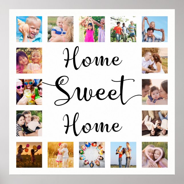 White Home Sweet Home 14 Family Photo Collage Poster (Front)