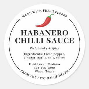 White Homemade Habanero Chilli Sauce Jar Label