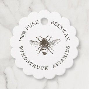White Honey Bee Scalloped Apiary Products tag