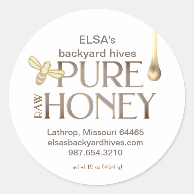 White Honey drip Label with Bee (Front)