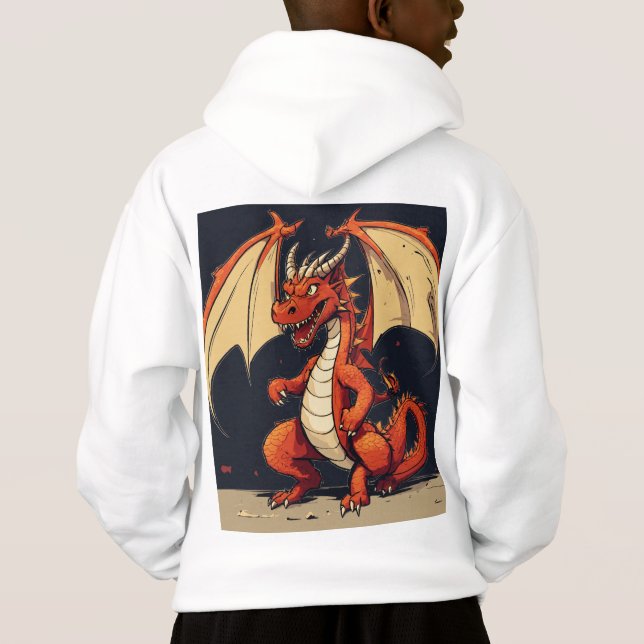 White Hoodie For Kids With Dragon Design (Back)