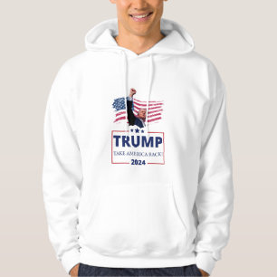 White hoodie what President Trump fight logo