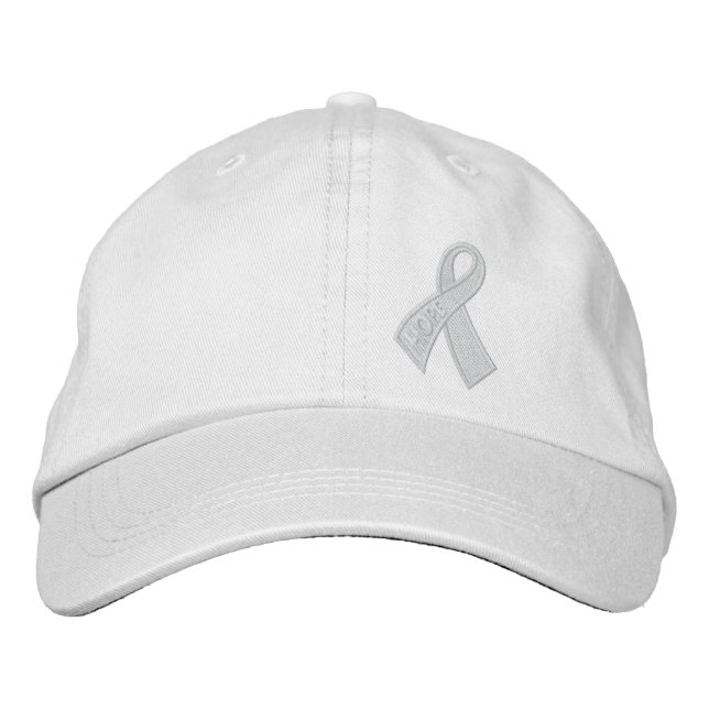 White Hope Cancer Ribbon Awareness Embroidered Hat (Front)