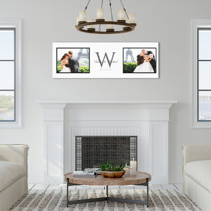 White Horizontal 2 Photo Monogram Wedding Keepsake Canvas Print