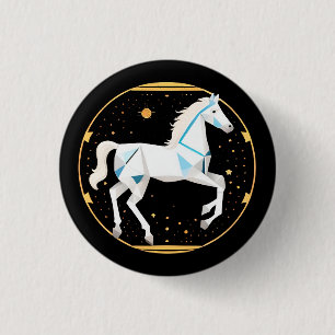 White Horse Abstract Geometric Illustration 3 Cm Round Badge