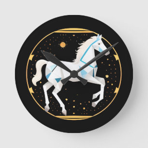 White Horse Abstract Geometric Illustration Round Clock