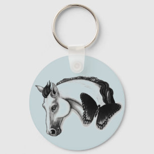 White Horse and Butterfly Design Key Ring