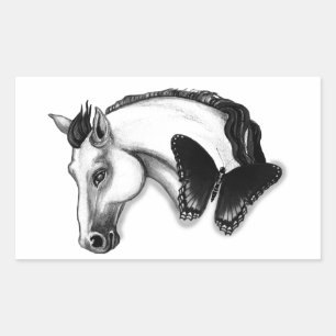 White Horse and Butterfly Design Rectangular Sticker