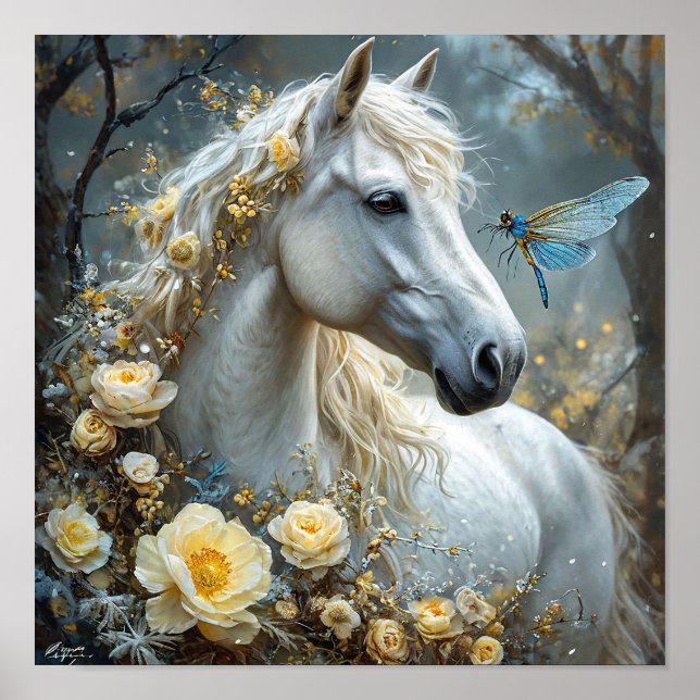 White horse and flowers poster (Front)