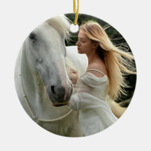 White Horse and Girl Ceramic Tree Decoration