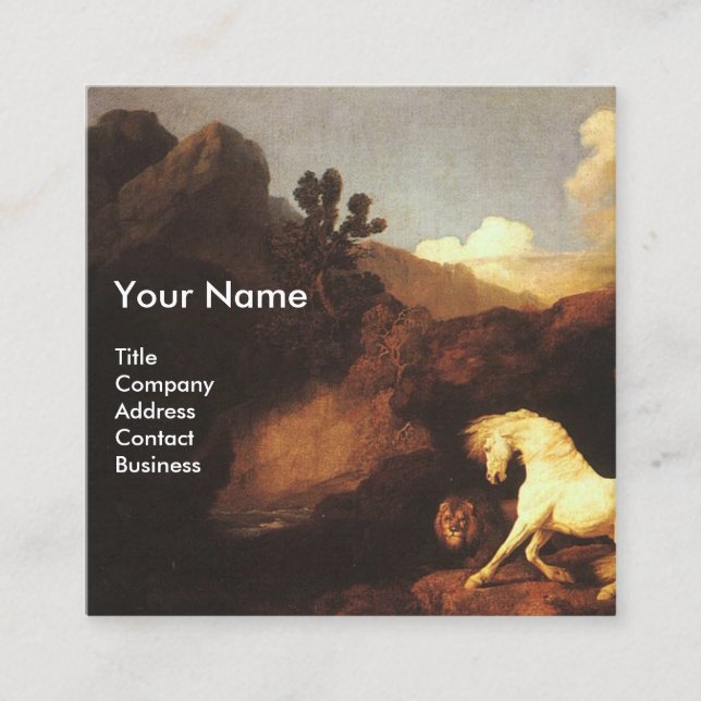 WHITE HORSE AND LION / CADUCEUS VETERINARY SYMBOL SQUARE BUSINESS CARD (Front)