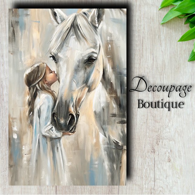 White Horse And Little Girl Decoupage Tissue Paper (White Horse And Little Girl Decoupage Tissue Paper)
