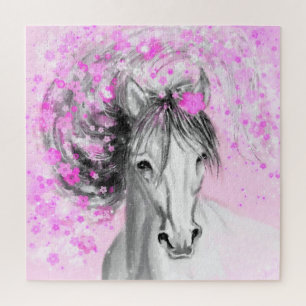 White Horse and Pink Flowers Puzzle