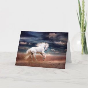 White Horse at Sunset on Beach Greeting Card