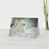 White Horse & Bird in a Winter Snowfall Christmas